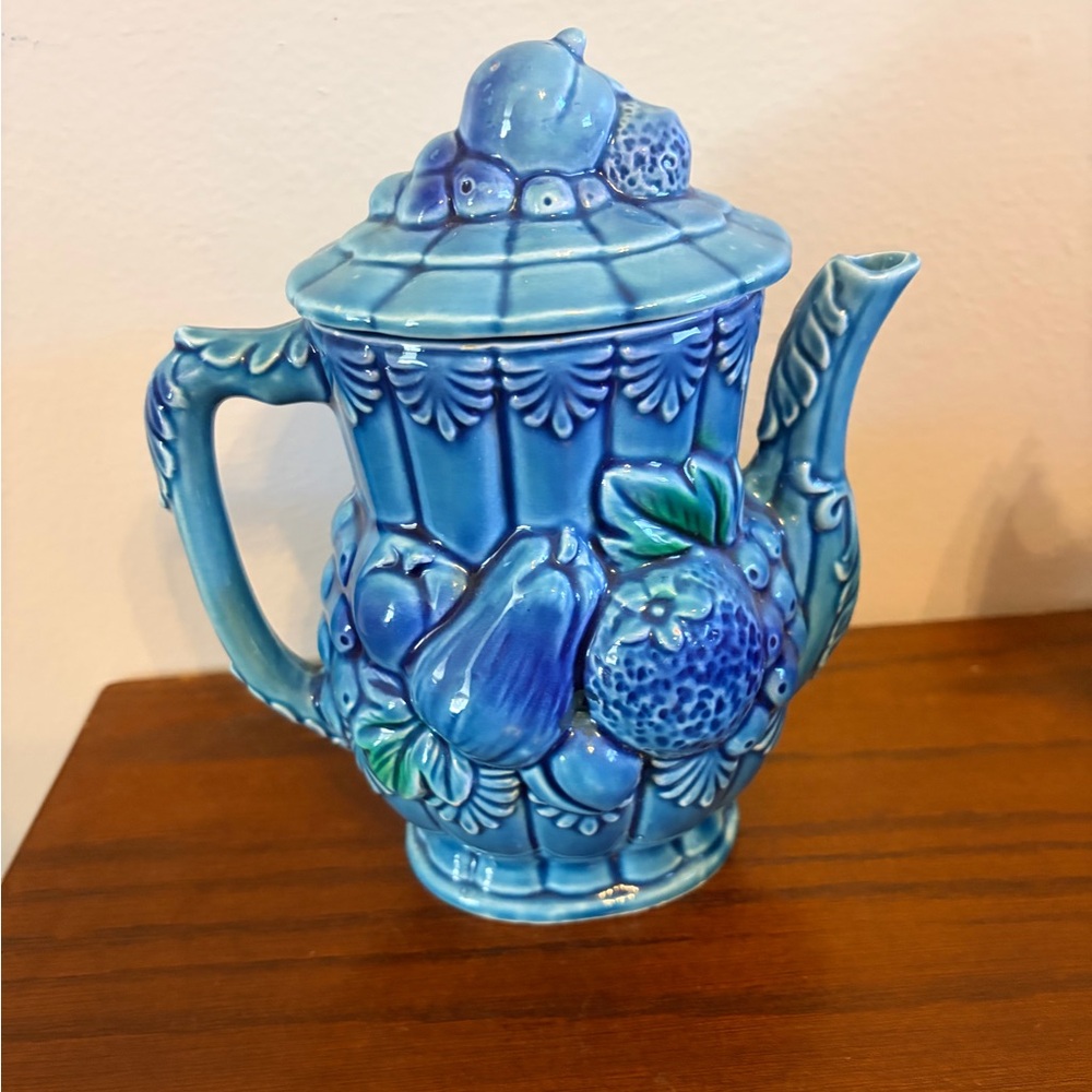 Vintage Tilso Japan Blue Ceramic Teapot with Lid Hand Painted - Picture 2 of 6